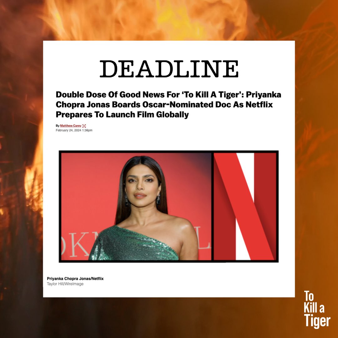 We are thrilled to share that Netflix has acquired global rights to TO KILL A TIGER! 🧡 What’s more, the amazing long-time champion @priyankachopra joins as Executive Producer. She was born in the same state where the survivor in our film lives and seeks justice. #StandWithHer