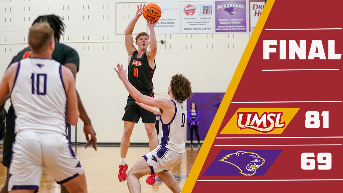 .@UMSLMBB picks up its 2nd straight win on Saturday with a big road win at McKendree. Matt Enright led 4 Tritons in double figures with a season-high 23 points #GLVCmbb #FeartheFork🔱#tritesup🔱