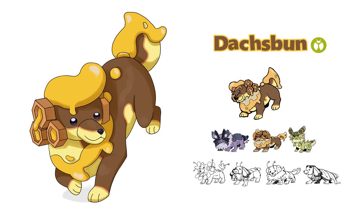 An art challenge I made with @trashdaw_ Dachsbun as a bug type