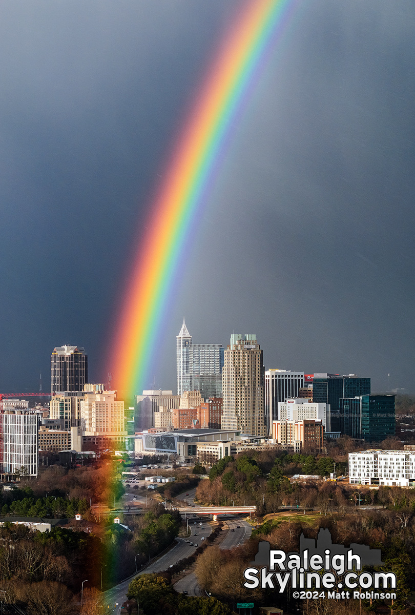 Vivid rainbow piercing downtown Raleigh this afternoon. #ncwx