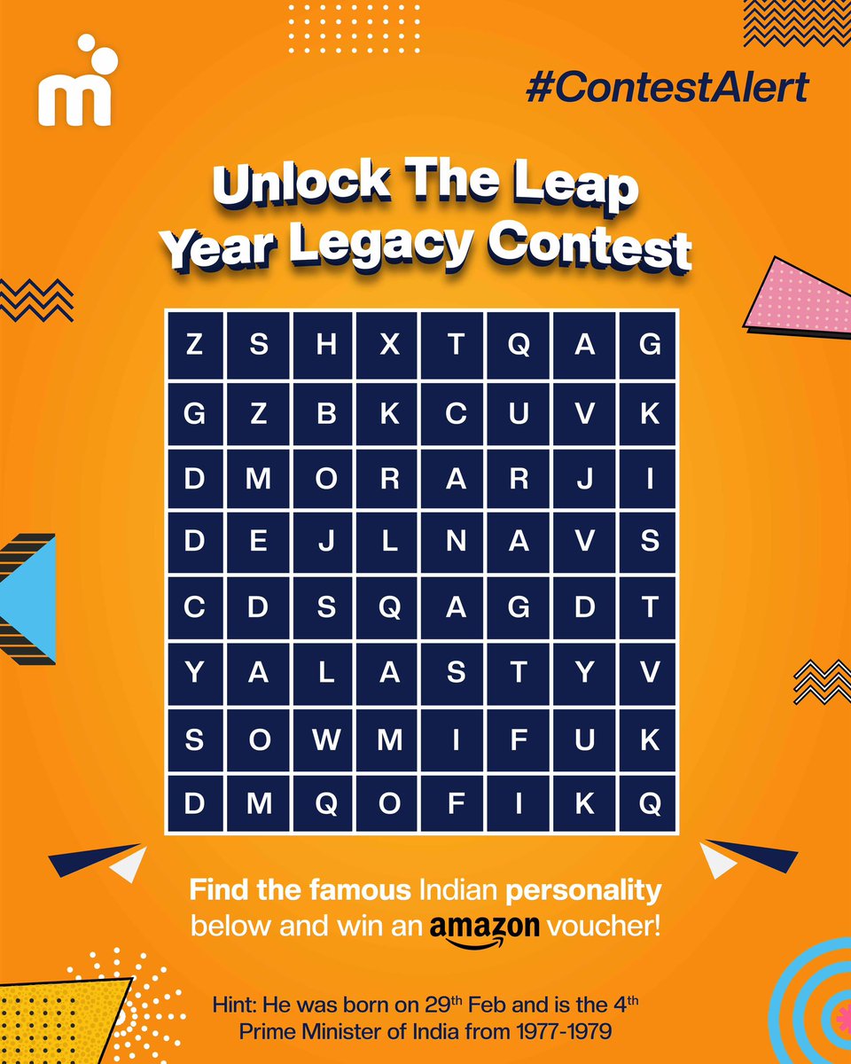 mPokketOfficial's tweet photo. Ready to unlock the leap year legacy contest challenge?🎉 Join our contest &amp; put your knowledge to the test! Can you find the famous Indian personality born on 29th Feb. hidden below? Crack the code🕵️‍♂️&amp; stand a chance to win an Amazon voucher🛒🛍️

#Contest #InstantLoan #Fintech https://t.co/U9QCdTUzSa