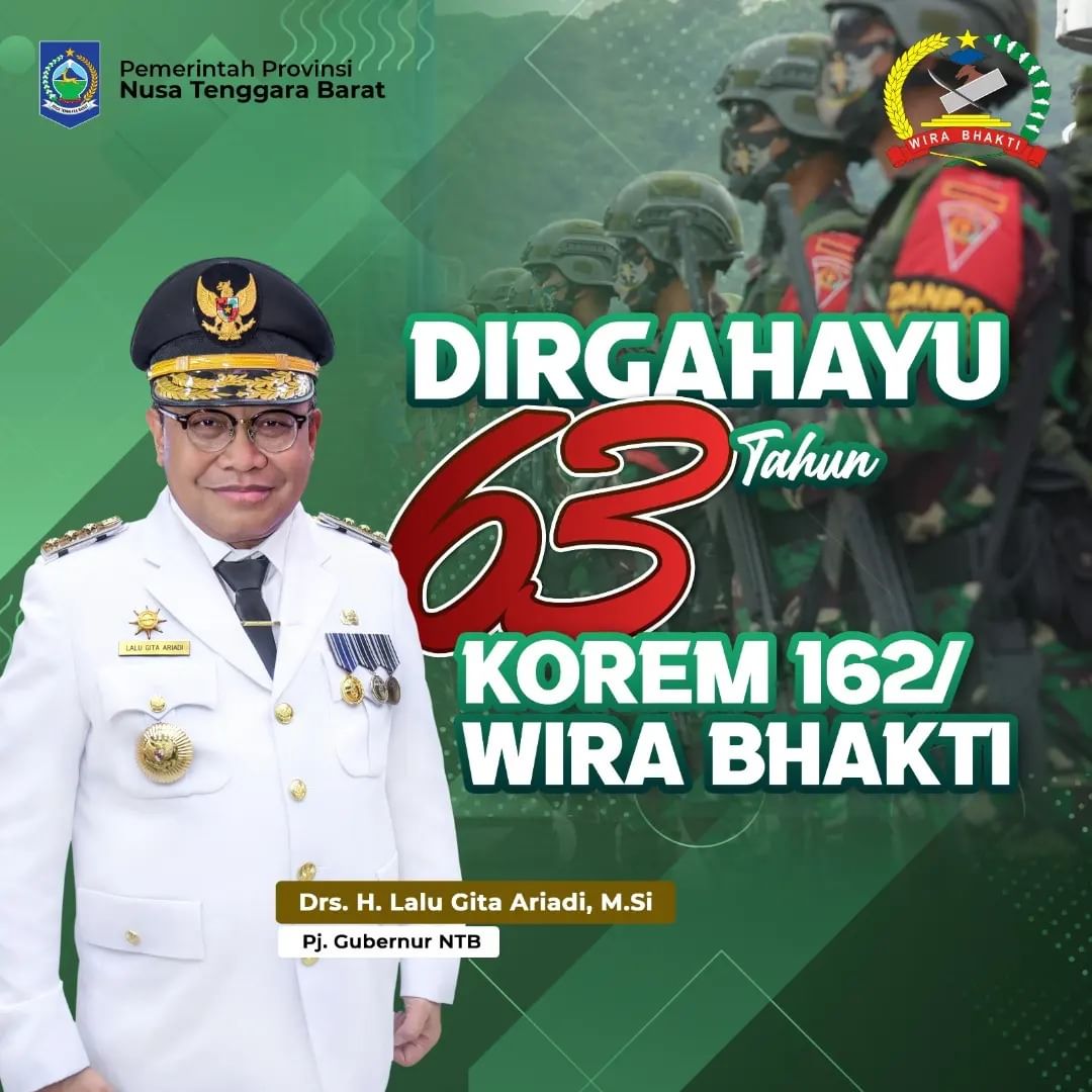 Dirgahayu ke-63 Tahun KOREM 162/WIRA BHAKTI 🙏😊

Semoga selalu terdepan menjaga ketahanan dan kedaulatan rakyat Indonesia. Jaya selalu! 🇮🇩

#korem162 #korem162wirabhakti
#PJGubernurNTB #MiqGite #PjKetuaPKKNTB #BundaLale #PjSekdaNTB #NTBMajuMelaju #NTB #NusaTenggaraBarat