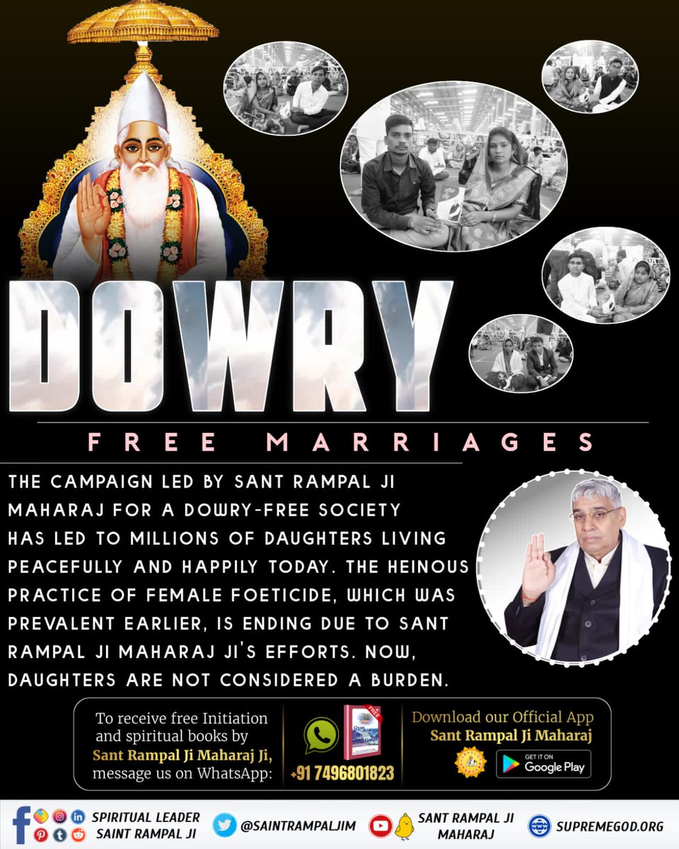 #MarriageIn17Minutes
#SantRampalJiMaharaj
#weddingideas #weddingseason #weddingphotography #marriage #marriagegoals #dowry #dowryfreeindia
#trending #viral
Dowry free marriages