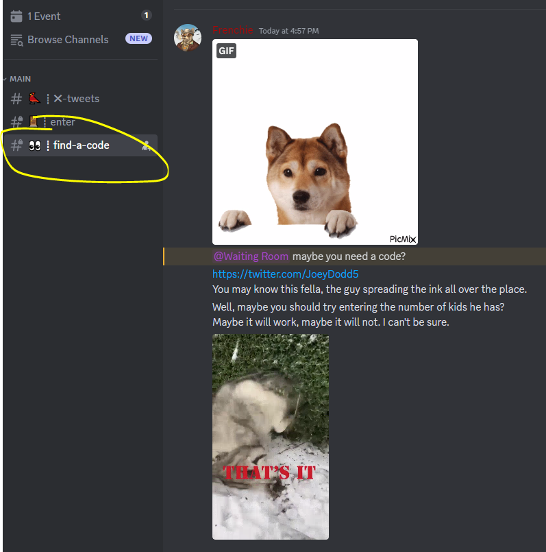 zetman_eth's tweet image. Still, so many people have trouble getting into @inkonbtc  discord and are asking for code. Come on, you can figure it out:

1. Enter the waiting room
2. Enter "find a code" channel" 
3. Answer the bot- proof question that GOAT @TalkingDoggo came up with. 
4. See you inside!