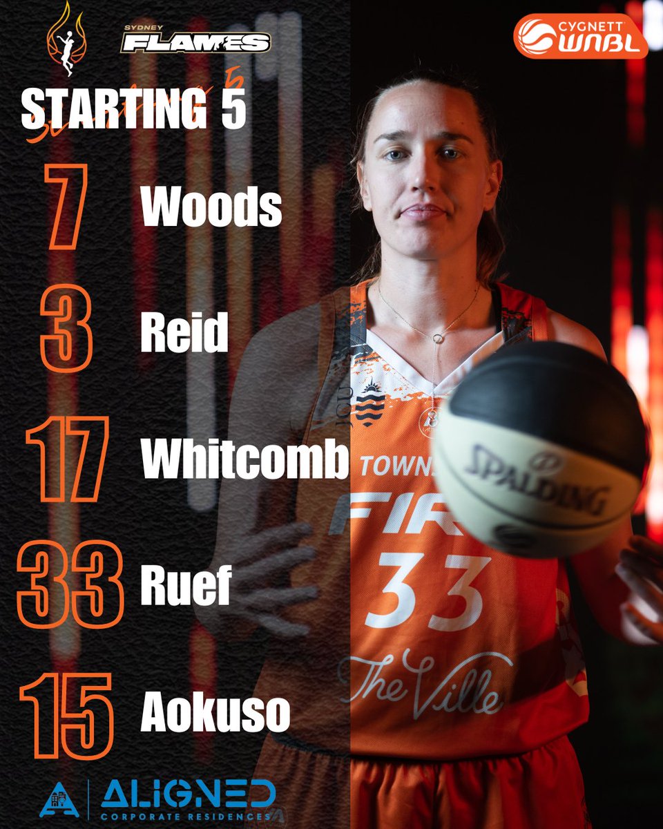 Your Aligned Corporate Residences Townsville 𝗦𝘁𝗮𝗿𝘁𝗶𝗻𝗴 𝟱 for our Home Game against Sydney Flames!🔥 ⏰Tip off 3pm AEST 📷 Watch live on the 9Now App #BePartOfIt #TownsvilleFire #FireupTownsville #PaintTheTownOrange #GameDay