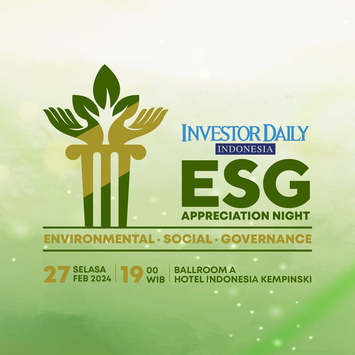 Investor Daily Indonesia menggelar ESG Awards 2024 sebagai apresiasi bagi para perusahaan yang peduli terhadap lingkungan, sosial, dan tata kelola yang baik.   

Selasa 27 Februari 2024 pukul 19.00 WIB di Hotel Indonesia Kempinski, Jakarta.  

#ESGAwards #InvestorDaily #BUniverse