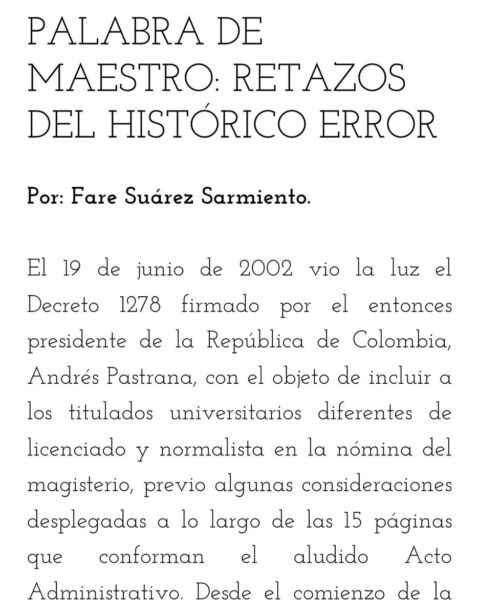 Apreciados lectores los invitamos a leer la columna del profesor Fare Suárez Sarmiento titulada:

Palabra de Maestro: retazos del histórico error. 👇🏻

columna7.com/post/palabra-d…