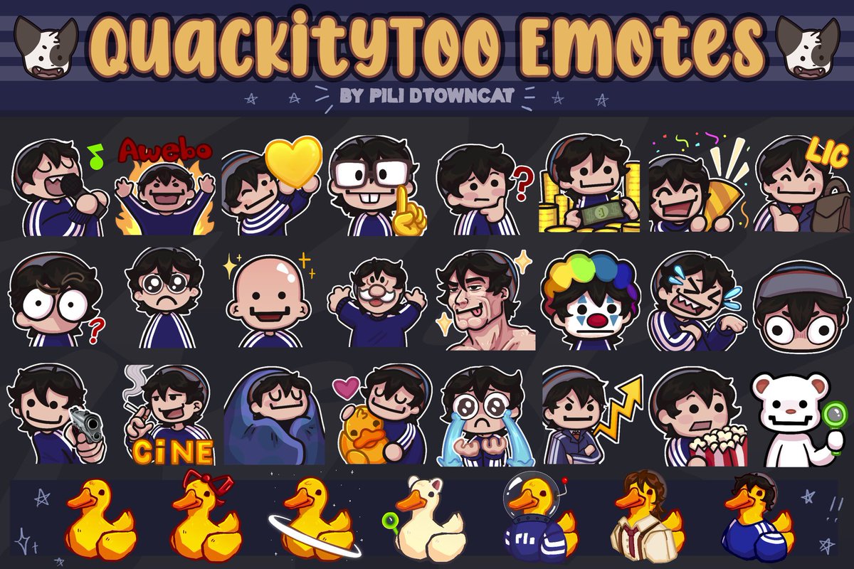 Dtowncat_'s tweet photo. SURPRISE :D‼️‼️

I made the Quackity emotes for his Spanish channel including the sub badges :] !!

Thank you so much @Quackity for the opportunity once again VAMOSS!! https://t.co/TFC7oeOsUn