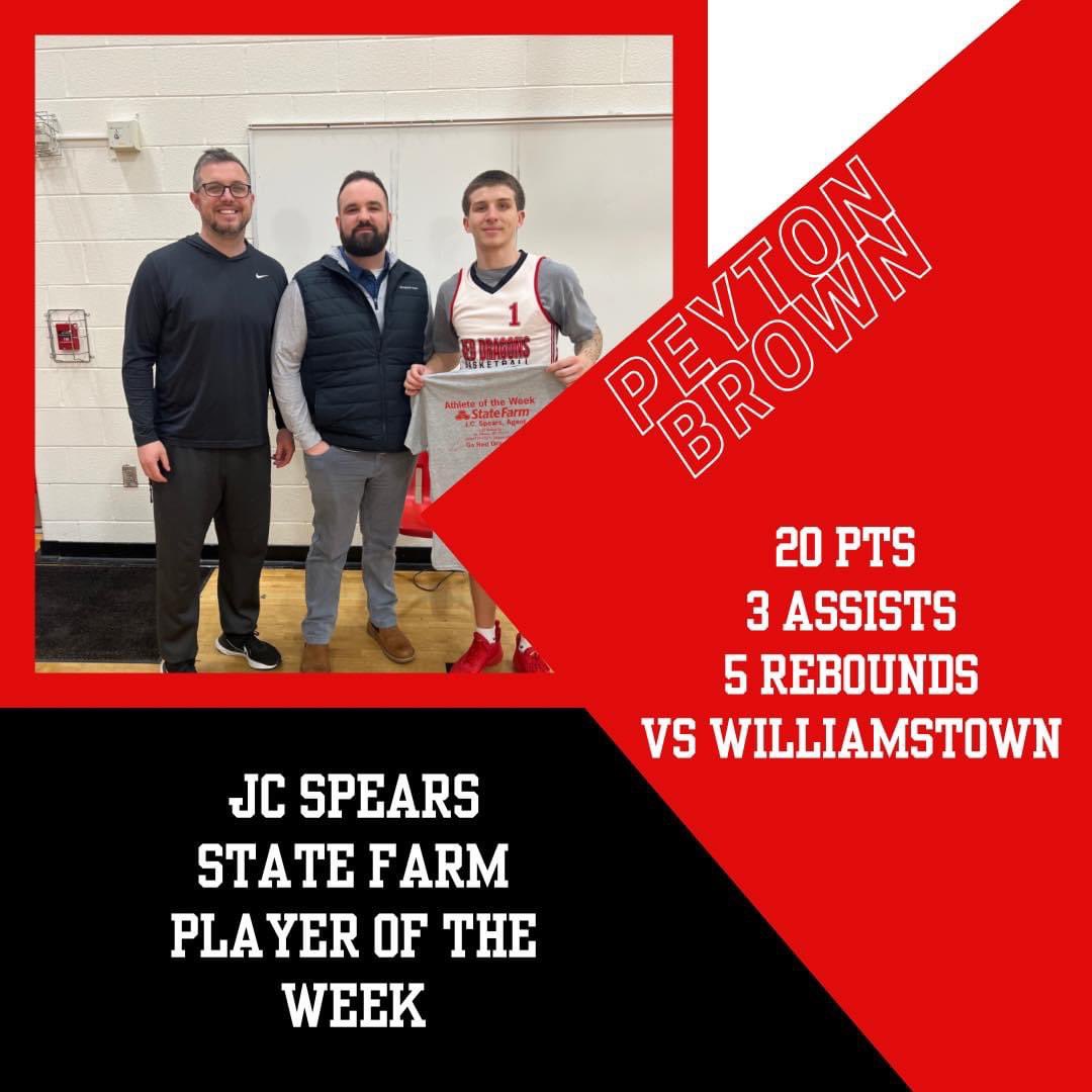 Congrats to Senior,  Peyton Brown for being named player of the week. 

#RedDragonPride