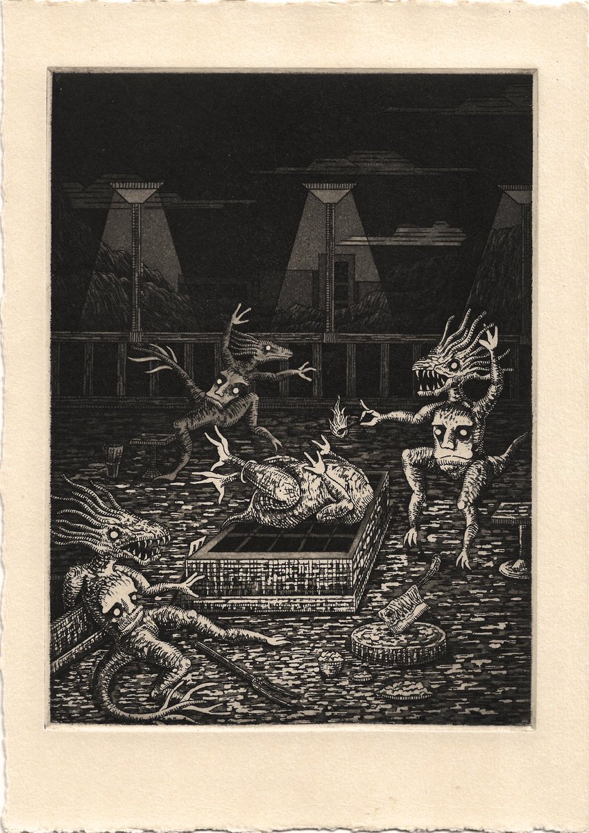 ROUNDCOLLAB x @ETHDenver Art Gallery

Available for bidding on <a href="/opensea/">OpenSea</a>
Silent auction closes March 3, 2024 at 3:00pm MST

Takdanai Kungsavarangkul
RETTULF, 2021
Etching on copper plate &amp; Aquatint on Fabriano paper
7 x 10 in
Edition of #5 of 5

opensea.io/assets/ethereu…