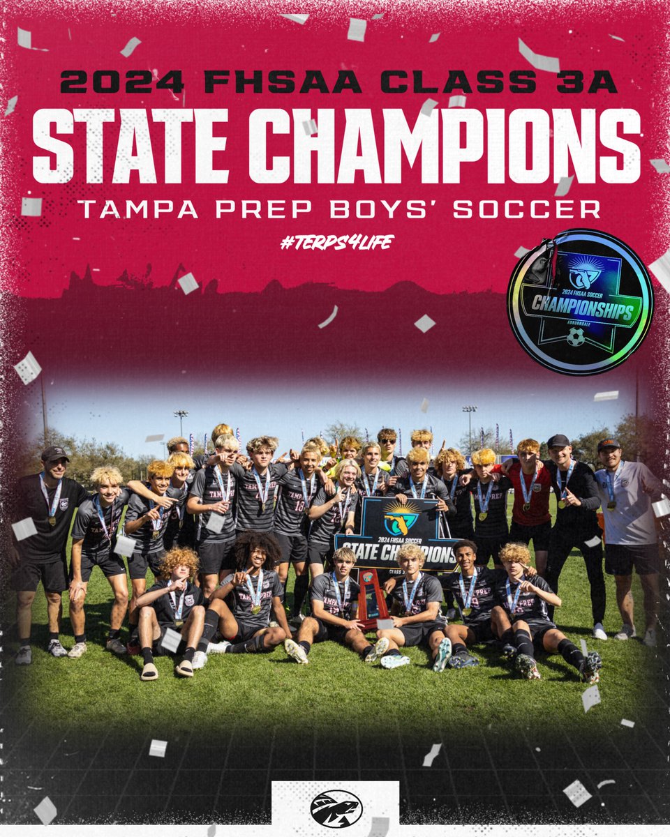 TPrep_Athletics's tweet image. BSOC // #FHSAA 𝗦𝗧𝗔𝗧𝗘 𝗖𝗛𝗔𝗠𝗣𝗜𝗢𝗡𝗦‼️🏆 
Tampa Prep 4 - Downtown Dural 2 | FINAL

⚽️ Goals: A. Jones (2), D. Alvarez, L. Zujovic

☑️ 8th State Title in Program History

Congratulations, Terps! 🐢
