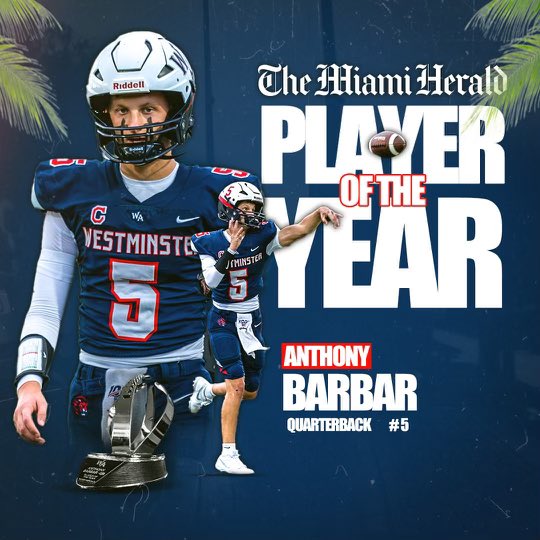 Congratulations to Senior Anthony Barbar @AnthonyBarbar5 on being named @MiamiHerald Player of the Year‼️@FernandezAndreC @HeraldSports
