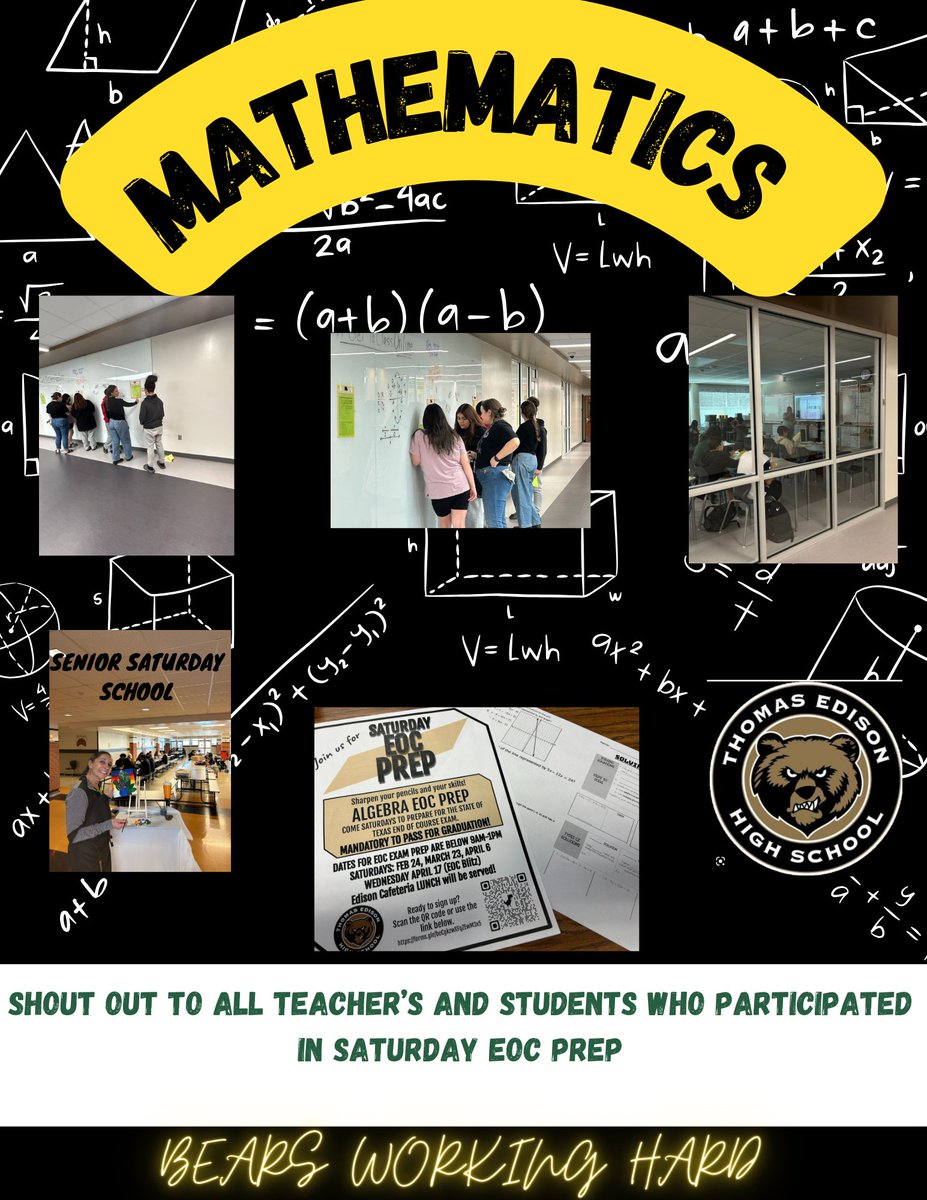 Edison Bears are always hard at work! Thank you teachers and staff for 😎 Saturday PREP! We are preparing our students for EOC! 🍩📚Students enjoyed working in our new math wing.@SAISD_Math