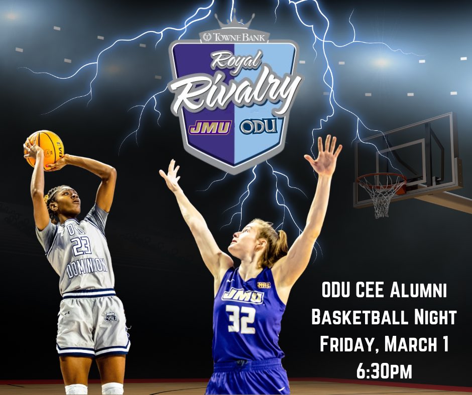 ODUCEEAlumni's tweet photo. Cheer on the Old Dominion Monarchs as the women's team takes on the James Madison University Dukes! Connect with fellow CEE alumni with refreshments &amp; swag during the game.

Register by today at the link below.
https://t.co/3Pe1eqB1PH

#odu #oduceeac #oduengineering #engineering https://t.co/ABoOAFkoSJ