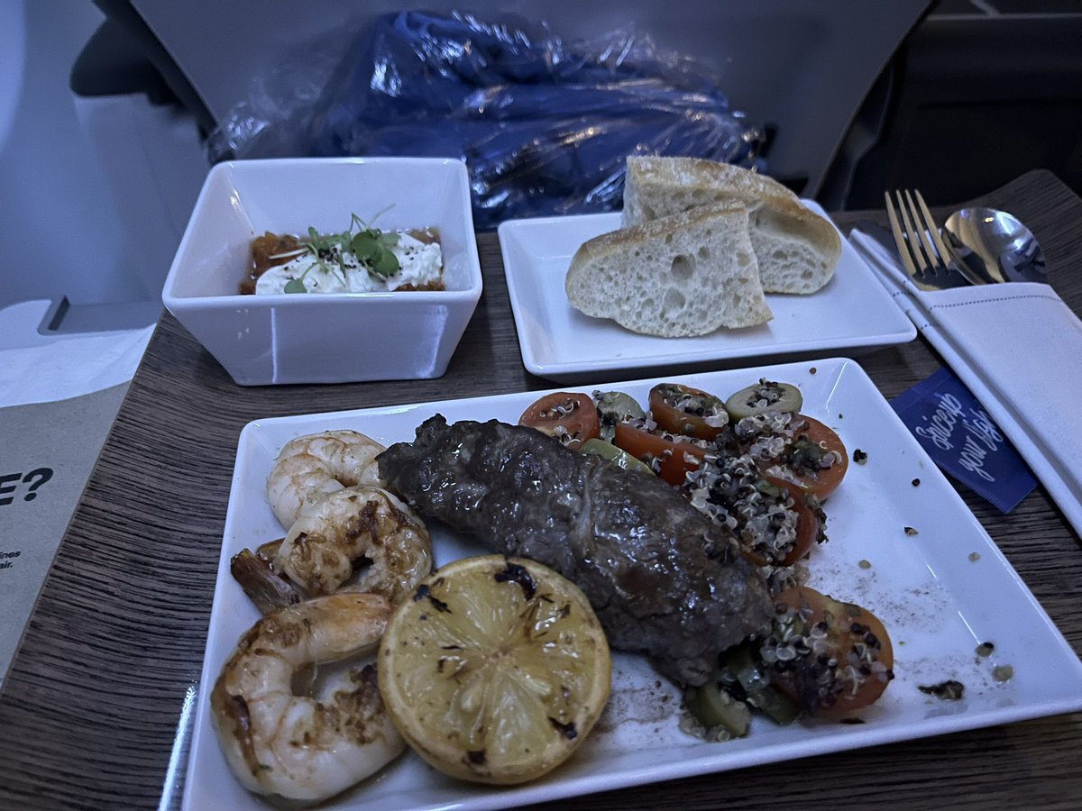 liketosweet's tweet image. Bruchetta and steak at 10000 ft @AlaskaAir #yummy #flyinghome