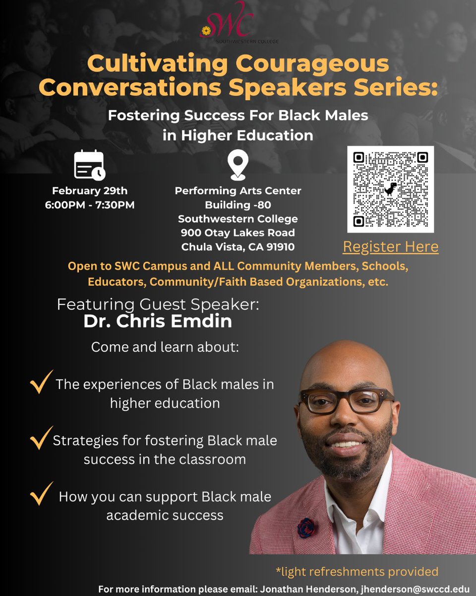 Just a friendly reminder to join us for an evening of dialogue at our 'Cultivating Courageous Conversations Speakers Series'! Dr. Chris Emdin leads the discussion on 'Fostering Success For Black Males in Higher Education'. Register now and be part of the change!