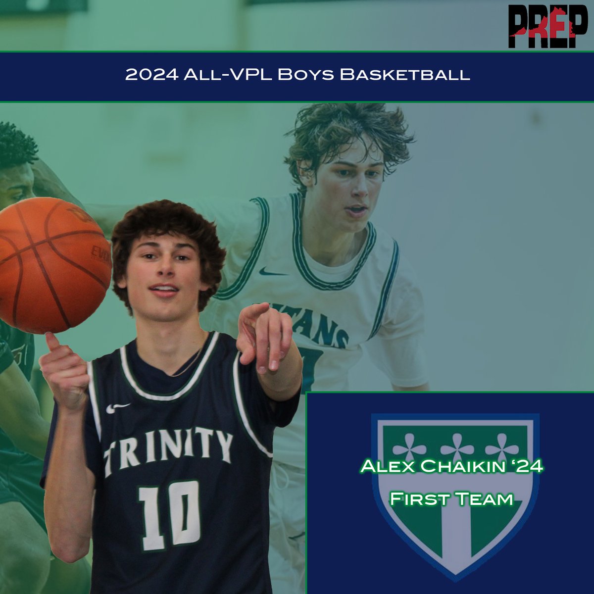 Congratulations to Alex Chaikin '24 for earning All-VPL recognition for boys basketball! His leadership and ability to get buckets helped the team to it's success Congrats Alex and LETS GO TITANS