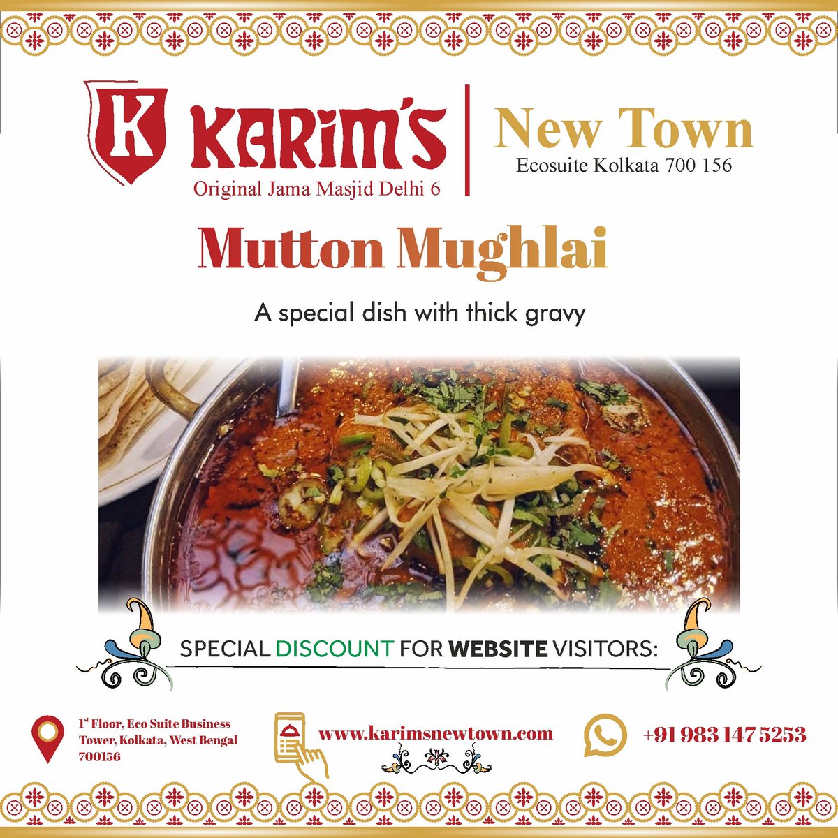 KarimsNewTown's tweet photo. Karim's New Town - Eco Suite's Mutton Mughlai is a dish loved by many for the warm flavours and happy vibes it brings.

Location Link: https://t.co/W2LX0OmELU
Online orders are accepted on https://t.co/mtXAROjo3c

#butterchicken #kolkata #kolkataculture #bengalicuisine #mughlai # https://t.co/PkAFqQ5f14
