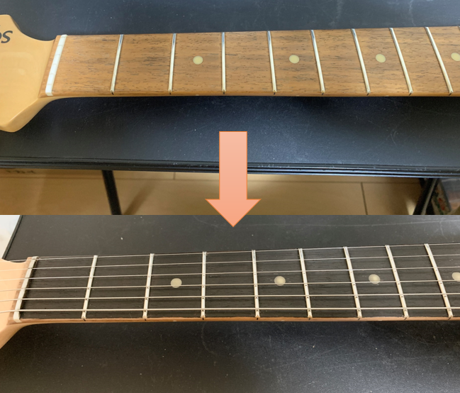 dekahead5150's tweet photo. 音はめっちゃ気に入ってるんだけどローズ指板の色があまりにも薄いことだけが残念だったので、巷で流行ってる白髪染めを使う方法で染めてみました。

材料費700円
色落ちなし
超満足！！ https://t.co/p0qjdF88YS