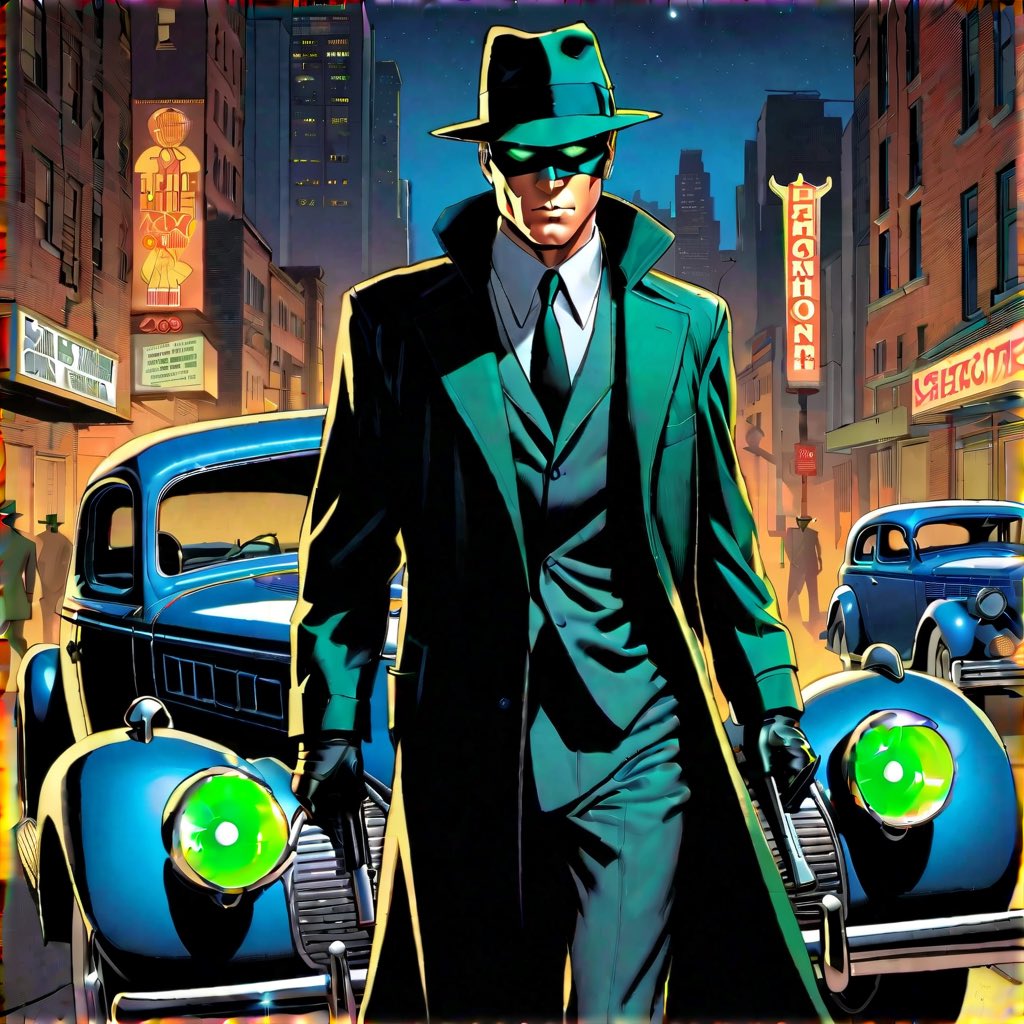 InfiniteHeroism's tweet photo. The #GreenHornet Britt Reid - it’s another Saturday night with the 💚 Green Hornet fighting crime-“Let’s Roll” with the Green Hornet  #ComicsAI #AIArtwork #AIArt #AiArtComnunity (Jeffrey Imm using hotpot #AI) https://t.co/iLa4Jl8h4a