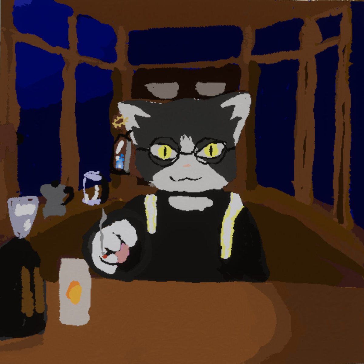 404_not_failure's tweet photo. 最近はVRC始めたての頃からのフレを描いたよ！先月気まぐれで描いた抽象画なごろりんから、だいぶ上達してる気がする～✨
#VRCDrawingRetreat #DisplayOK https://t.co/fSV6iCDq8R