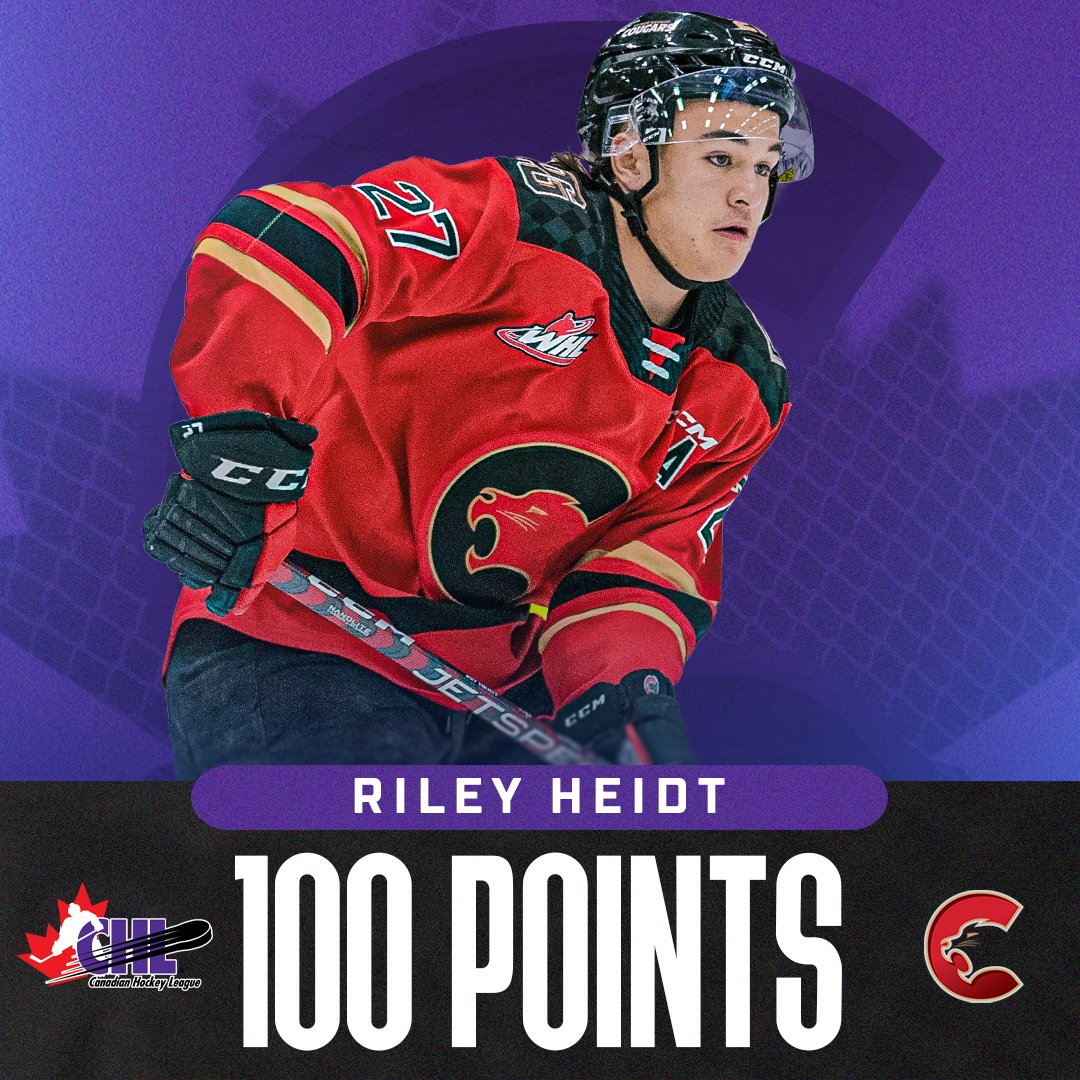 The first CHLer to 💯 points! 😤 #mnwild prospect Riley Heidt becomes just the third @PGCougars player to register triple digit points in a single season! #CHLStats