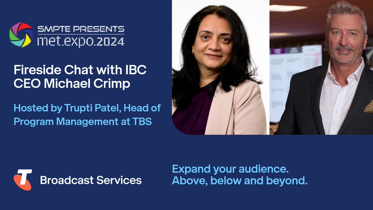 Trupti Patel, Head of Program Management at TBS is hosting a fireside chat with @IBCShow CEO, Michael Crimp at SMPTE METexpo today! This is not to be missed! Remember to pop by our Stand: 83 + 84 afterwards to say hello 👋 @SMPTE_Australia #SMPTEMETexpo24