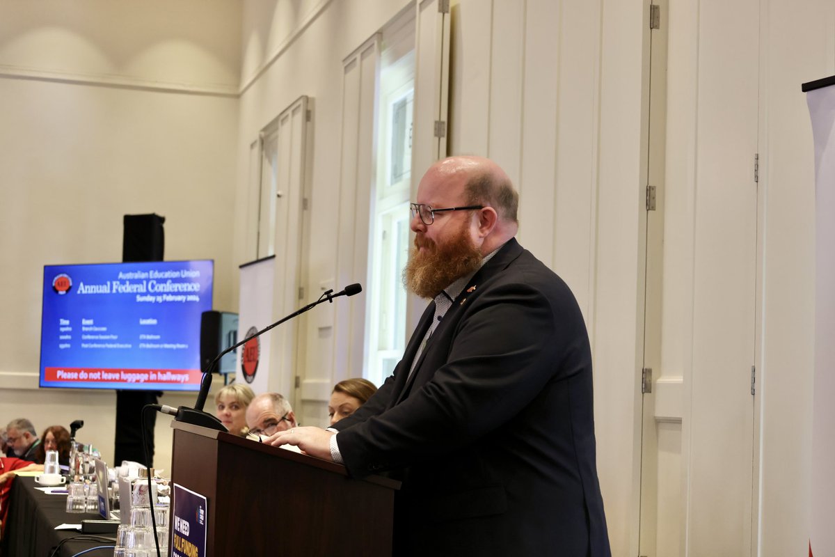 <a href="/chrisabercromb7/">Chris Abercrombie 💉💉💉</a> President of the <a href="/NZPPTA/">Teachers@ PPTA</a> spoke to AEU Federal Conference about the wins secured my teachers in the last enterprise agreement, and the current issues they are having under a new conservative government.