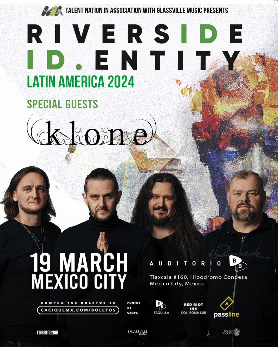 RIVERSIDE en CDMX • 19 de Marzo • Auditorio BB Más información: go.caciquemx.com/RiversideCDMX GENERAL: Preventa: $950 pesos Día del Evento: $1,050 pesos