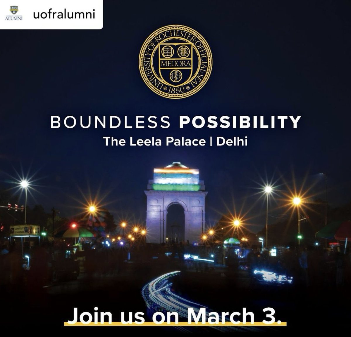 UofRGlobal's tweet image. 📢 Delhi and Mumbai alumni, families &amp;amp; friends! Join Yellowjackets and Univ. leadership to learn about @UofR' s new vision positioning us as global leaders in #highereducation, research, and healthcare.  

uofr.us/BoundlessDelhi 
uofr.us/BoundlessMumbai 

#BeBoundless #Meliora