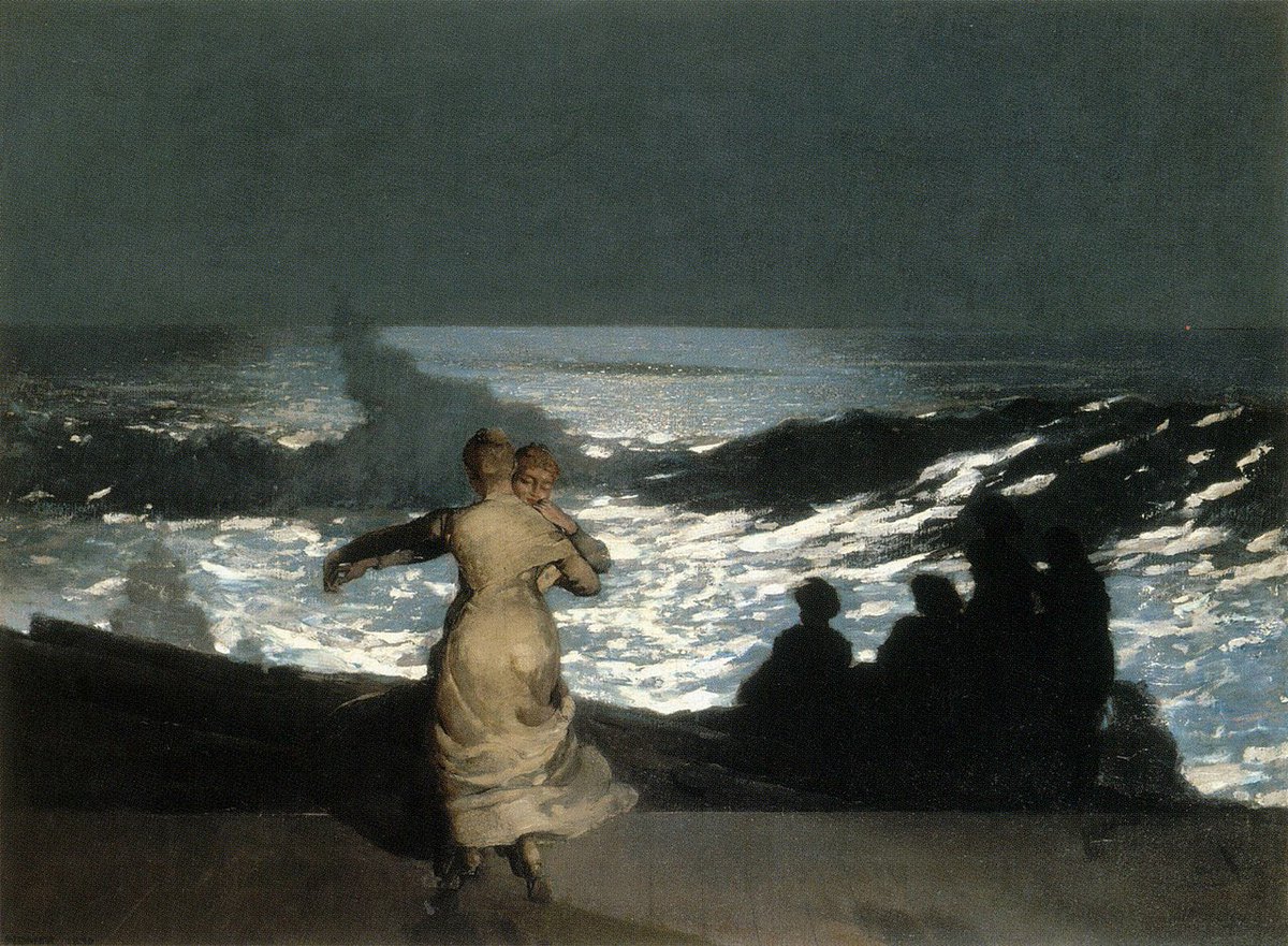 Two women dance by the ocean on a summer's night in 1890. A wonderful scene by Winslow Homer, whose day was today.