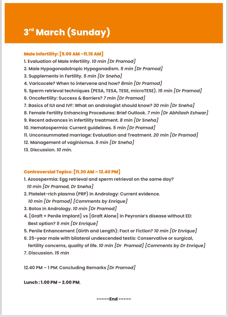 Detailed program of Andrology &amp; Prosthetic Urology Course. Registrations are full. Covers entire spectrum of #menssexualhealth #erectiledysfunction #peyroniesdisease #ED #penileimplant #artificialurinarysphincter #maleinfertility #sperm #IVF #diet <a href="/orchidzhealth/">Orchidz Health</a> <a href="/NU_Hospitals/">NU Hospitals</a>