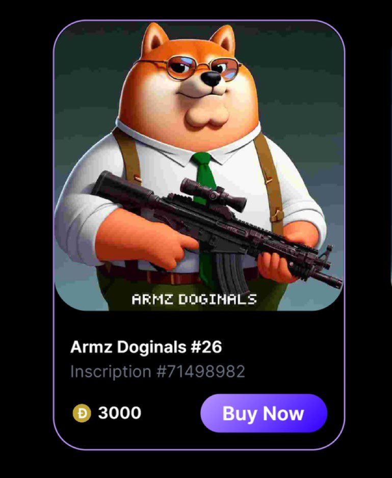🚀 ARMZ NFT GIVEAWAY ALERT! 🚀

🎉 To participate, simply purchase some $Armz on Doggy.Market/armz.

🏆 One lucky buyer will be selected to receive the exclusive ARMZ DOGINAL #26 NFT.

🕒 The giveaway is open for 72 hours! Don’t miss out!

🔄 Remember to Follow @ARMZDRC20,