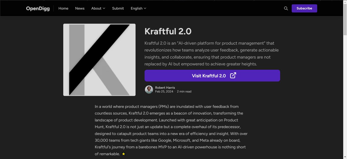 Try Kraftful 2.0, transform feedback into strategy, and join the revolution. Feedback? Join our survey: [klever.kraftful.com/surveys-public…](klever.kraftful.com/surveys-public…). Discover more at [opendigg.com](opendigg.com) #Kraftful #AIProductManagement #OpenDigg