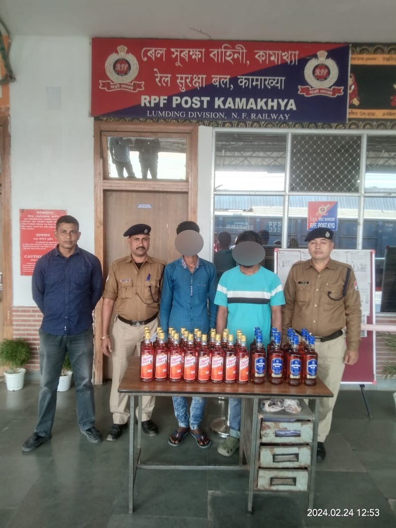 #Operationsatark
<a href="/RPF_INDIA/">RPF INDIA</a>
<a href="/RailMinIndia/">Ministry of Railways</a>
<a href="/drm_lmg_nfr/">मं.रे.प्र.लामडिंग, पू.सी.रेलवे / DRM LUMDING NFR</a>
<a href="/zscrnfr/">ZSCRNFR</a>
<a href="/rpfpckyq/">RPF post Kamakhya</a>
On 24.02.24 RPF NFR LMG Div. team of KYQ recovered 36 bottles of liquor valued Rs.11,088/- &amp; arrested 02 peddler from KYQ Rly Stn and handed over to Supdt. of Excise Guwahati for further legal process.