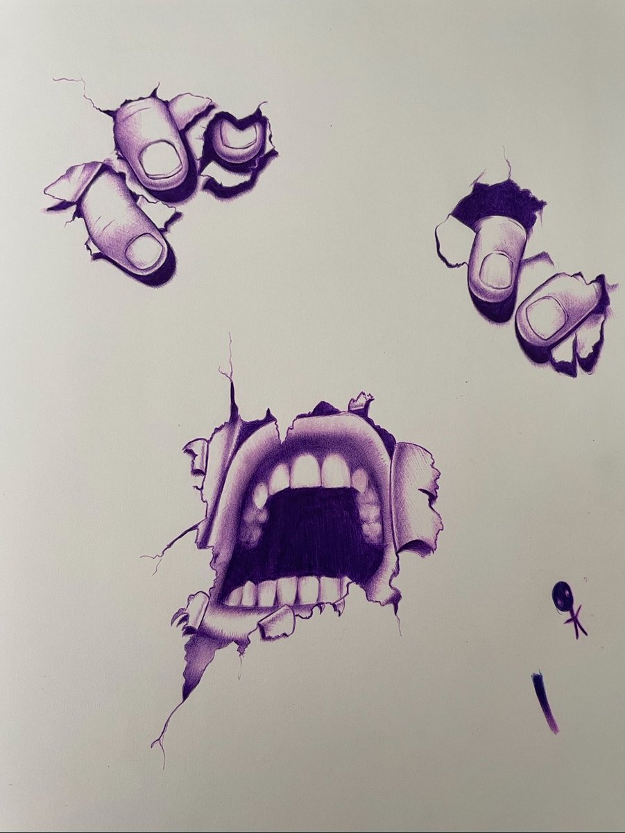 Self portrait. Purple ballpoint pen