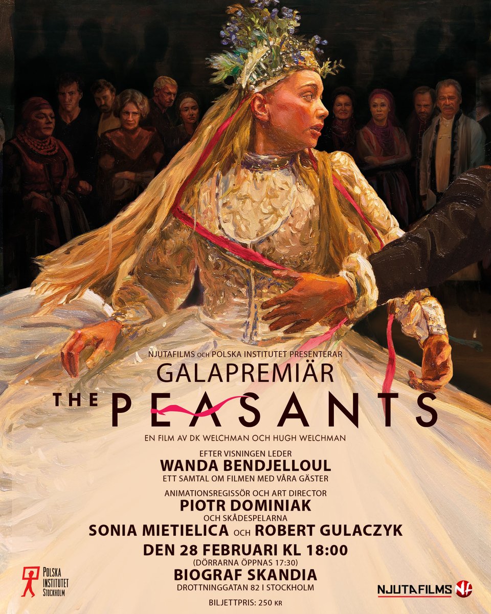 THE PEASANTS - KÖP BILJETTER TILL GALAVISNINGEN PÅ SKANDIA I STOCKHOLM 28 FEBRUARI kl 18:00

Njutafilms och Polska institutet arrangerar den svenska galapremiären för Polens Oscarsbidrag THE PEASANTS av DK och Hugh Welchman, regissörerna bakom LOVING VINCENT.

Efter visningen