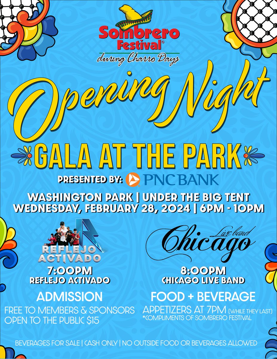 Kickstart the festivities by joining us for OPENING NIGHT on FEB 28! ✨

A night full of music, food, drinks &amp; a red carpet! Charro attire is encouraged

Entertainment by: Reflejo Activado &amp; CHICAGO LIVE BAND

#SombreroFestival #ReflejoActivado #ChicagoLiveBand #BrownsvilleTexas