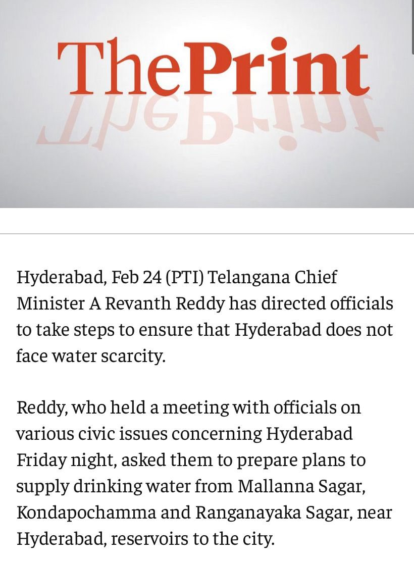 Although the Congress Party attempts to politically target the Kaleshwaram Project, 

CM Revanth Reddy has instructed plans to draw water from Kondapochamma Sagar, Mallanna Sagar, and Ranganayaka Sagar reservoirs, which are integral parts of the Kaleshwaram Project 👇 

(4/N)