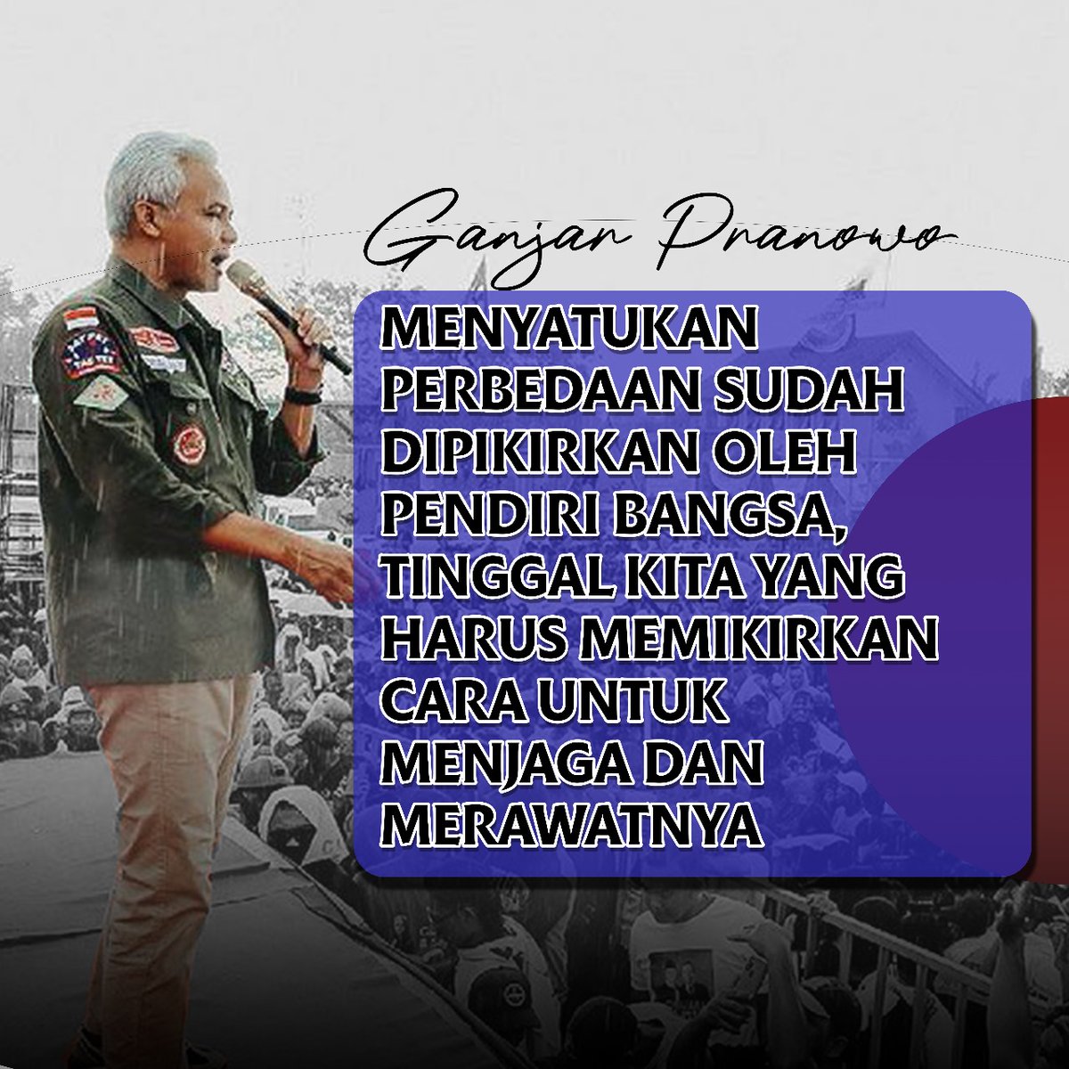 Masyarakat Jawa Tengah percaya bahwa Ganjar Pranowo adalah sosok yang mampu menjaga keberagaman dengan bijak dan adil. Kesejahteraan berlipat ganda, Indonesia Makmur Sentosa @dicklicieuse 
#KitaAdalahTiga
#BanggaBersamaGPMMD
