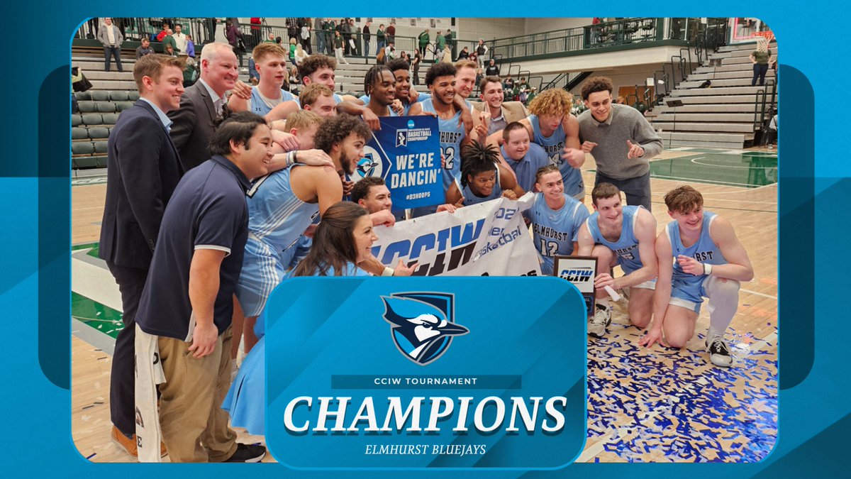 It's a final from Bloomington. Elmhurst defeats Illinois Wesleyan, 68-64, for the CCIW Men's Basketball Tournament championship.

The Bluejays are CCIW Tournament champions for the third time in the last five seasons.

#d3hoops | #CCIWwins