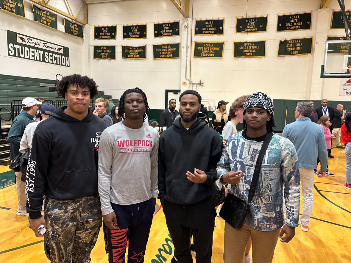 Four of the best to ever do it for Greenie football. The boys appreciate every alumnus who was able to make it out this afternoon, including ACC football players Josh Harrison ’24 (Wake Forest), Zack Myers ’23 (N.C. State), Aydan White ’20 (N.C. State), & Khalil Conley ’24 (UNC)