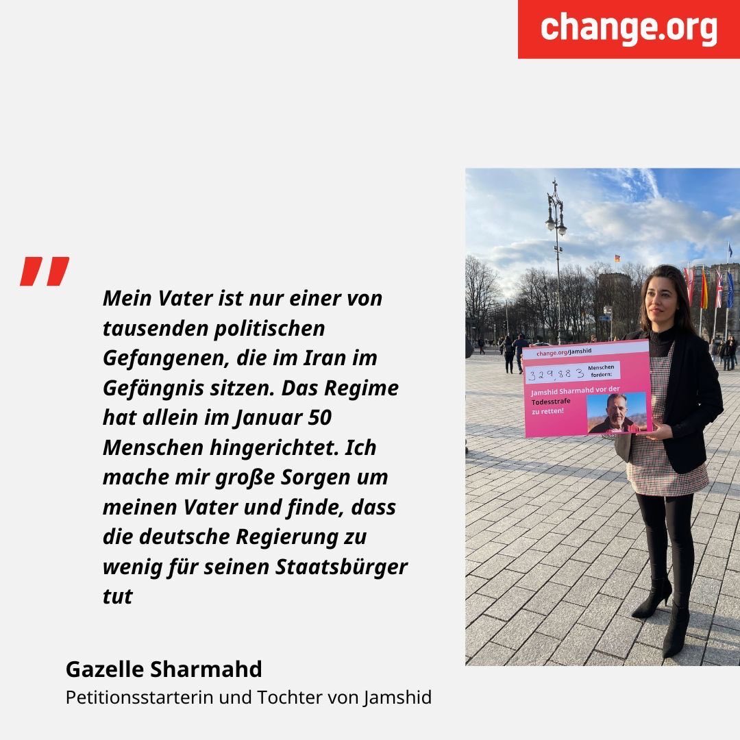 Vor einem Jahr wurde Jamshid Sharmahd zum Tode verurteilt. Seine Tochter Gazelle wirft der Bundesregierung vor nicht genug für die Freilassung ihres Vater zu tun, der deutscher Staatsbürger ist. change.org/p/save-jamshid…