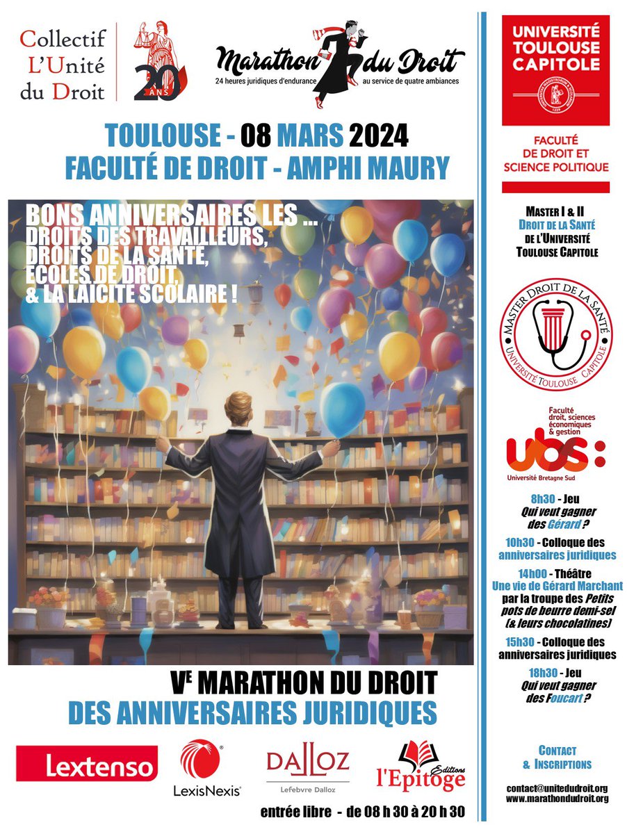 Ce sera le 8 mars a @Fac_droit_tlse <a href="/UTCapitole/">Université Toulouse Capitole</a> marathondudroit.org en partenariat avec <a href="/Dalloz/">Editions Dalloz</a> <a href="/LexisNexisFr/">LexisNexis France</a> <a href="/Lextenso_ed/">Lextenso</a> et <a href="/EEpitoge/">Editions L'Epitoge</a> 😻vive le <a href="/MarathonduDroit/">MarathonduDroit</a>
