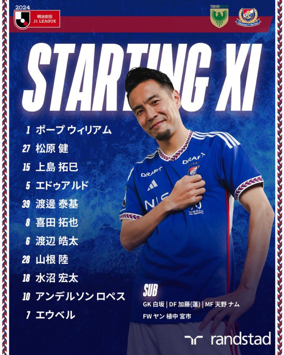 J1LeagueEU's tweet photo. #JLeague results ✨
#Yokohama never dies! #Verdy takes advantage with a wonderful free kick by #Yamada and rules over 1st half. But in the final minutes #Marinos overturn with a penalty of #Anderson #Lopes and a goal of #Matsubara in added time
Here below the starting lineups https://t.co/i1l44vUluP