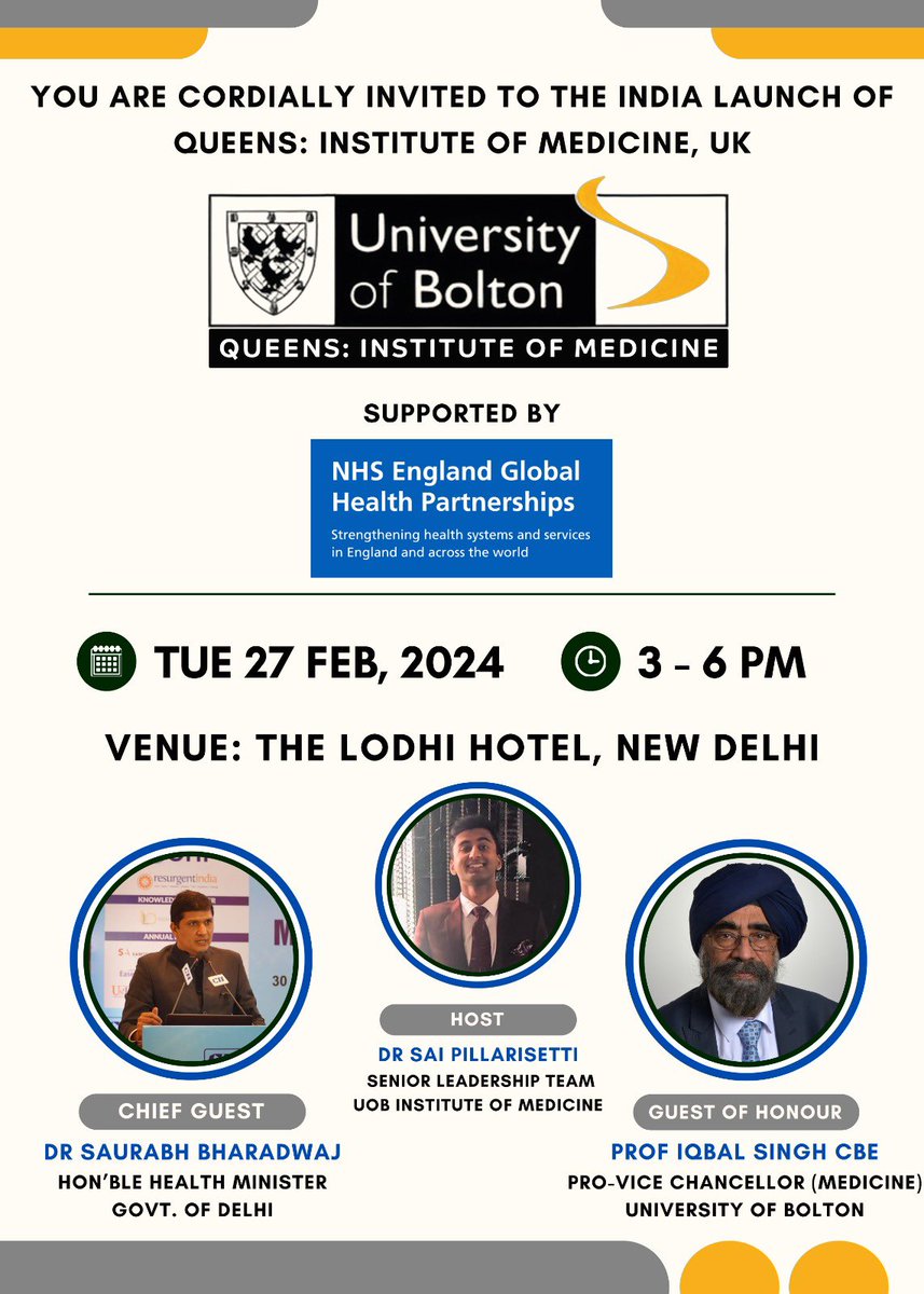 Looking forward to welcoming @Saurabh_MLAgk Hon’ble Health Minister, Govt of Delhi & others to our upcoming India launch of @UoB_Medicine Will be meeting stakeholders from India to strengthen the ‘living bridge’ 🇬🇧🇮🇳 (Pls DM in advance if interested in attending)