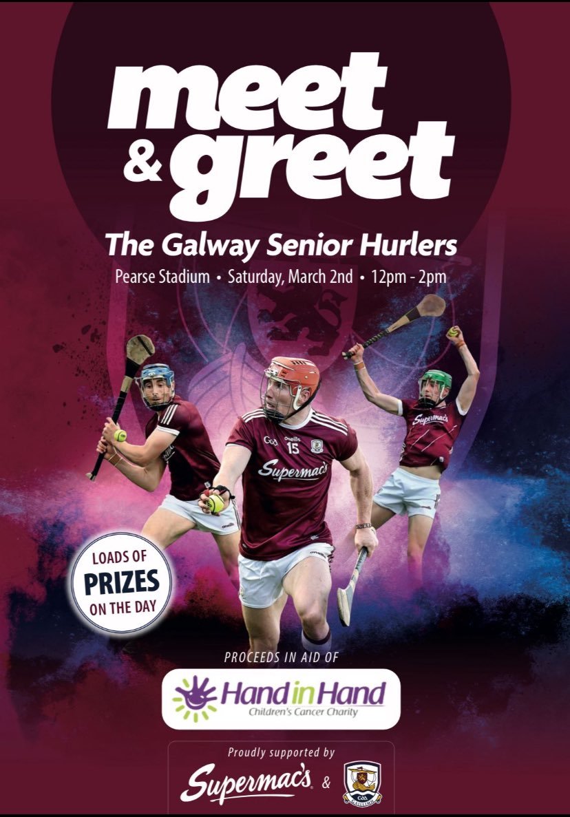 Our @Galway_GAA Senior Hurlers team up with Hand in Hand for Family Funday Fundraising Event! 🗓️Saturday, March 2nd 📌Pearse Stadium 🕰️12.00-2.00 Read about this worthy cause ➡️ galwaygaa.ie/galway-senior-… To support Hand in Hand Charity please click on handinhandcharity.ie/donate/