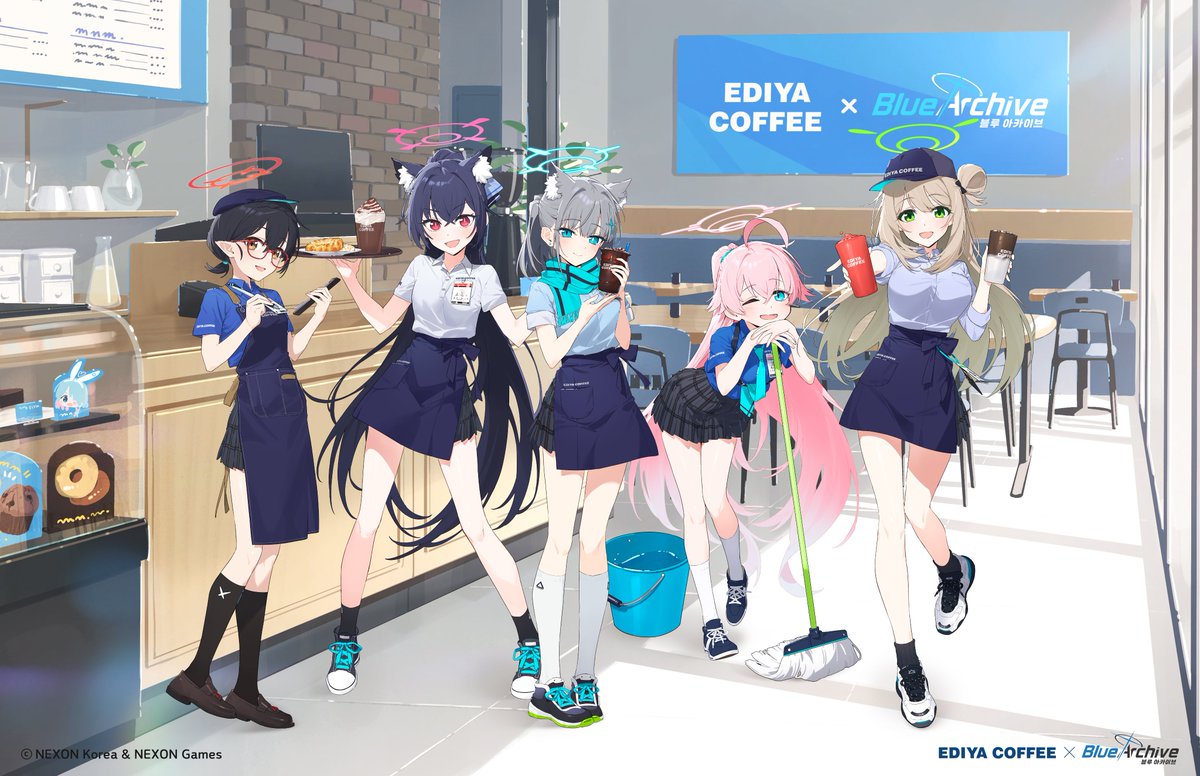 ブルアカ「ブルーアーカイブ×EDIYA COFFEEコラボにてアビドスの等身イラスト、背景」|林けゐのイラスト