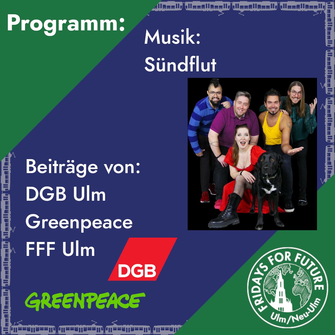 ❓Was geht eigentlich so auf unserer Demo❓

🎶Freut auf musikalische Performance von Sündflut🎶

🔥Inhaltlich supporten uns u.a. DGB und Greenpeace🔥

📅 01. März

🕒 15 Uhr 

📍 Münsterplatz

#wirfahrenzusammen
#fridaysforfuture #klimastreik #climatestrike #klimakrise #klima