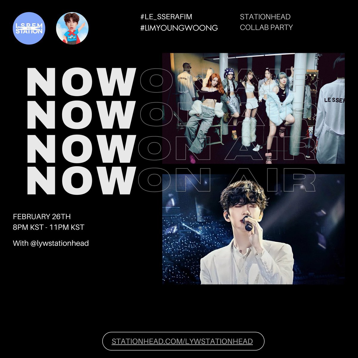 lywstationhead's tweet photo. You to join our 🩵@STATIONHEAD COLLABORATION PARTY with
 @LSRFM_Station 

💿It's tomorrow evening💿

#LIMYOUNGWOONGx #LE_SSERAFIM 

🗓️Monday February 26th
🕘9:00PM-12:00 KST
📻https://t.co/9Q06jmjoge

#LimYoungWoong #LE_SSERAFIM 
#For_the_Hero #PIONA
#HEROGENERATION #FEARNOT https://t.co/HN2FK8UyWz